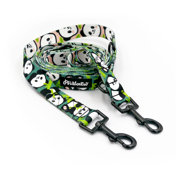 Long Adjustable Dog Leash Bamboo Panda Psiakrew, width 2.5 cm, black snap hook 6 cm