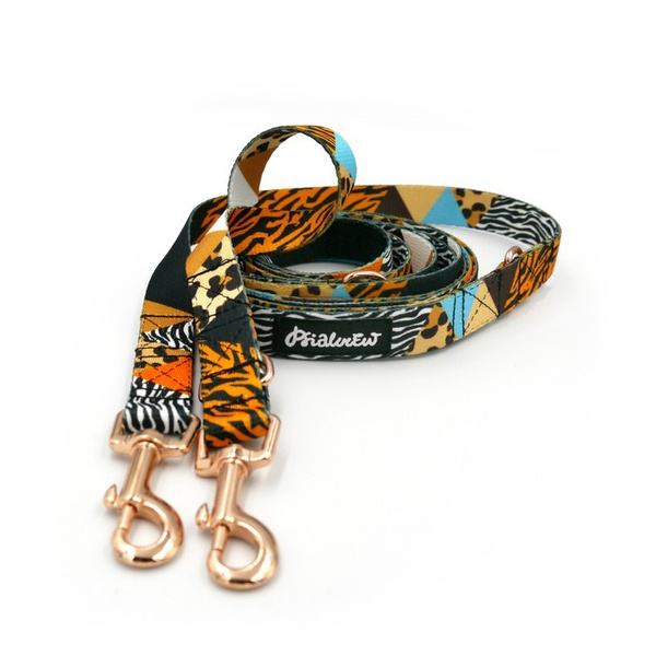 Long Dog Leash Wild Animals width 2 cm (0.78") wide, rose gold snap hook 6 cm