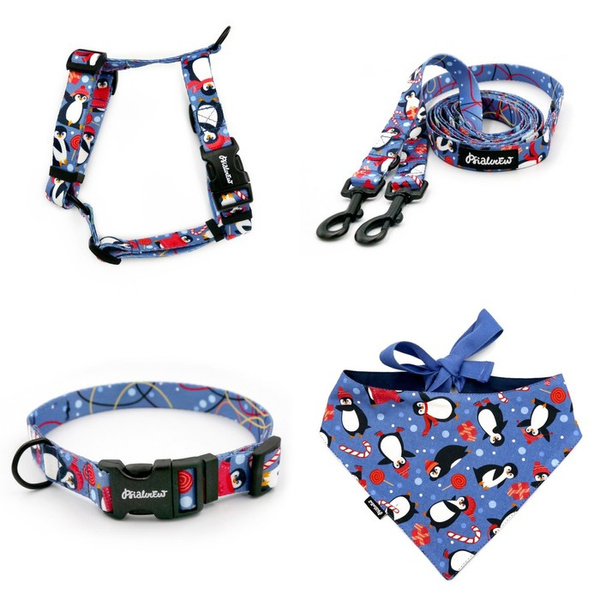 ACCESSORY KIT. Small dog. Penguin Winter Psiakrew Series; Collar, Harness, Leash, Bandana