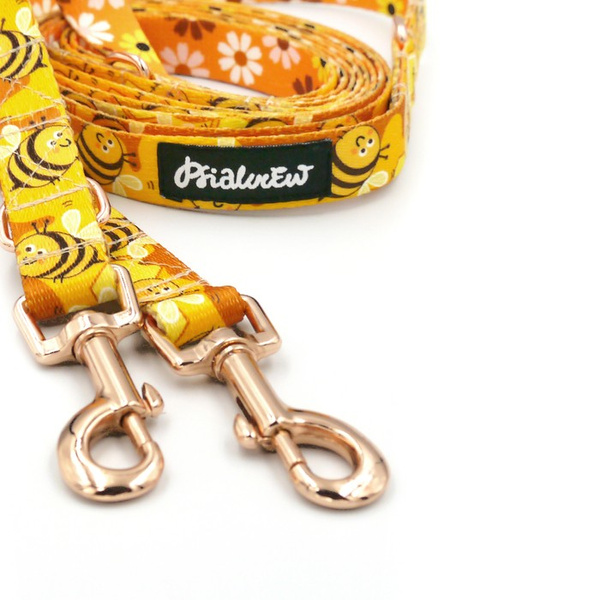 Long Dog Leash Busy Bees width 2 cm (0.78") wide, rose gold snap hook 6 cm