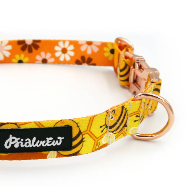 Dog Collar Busy Bees Psiakrew 2.5 cm, 1" wide, pink gold clip