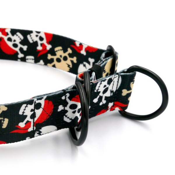 Half-choke collar Pirates, 4 cm wide, medium and big dogs, black extras
