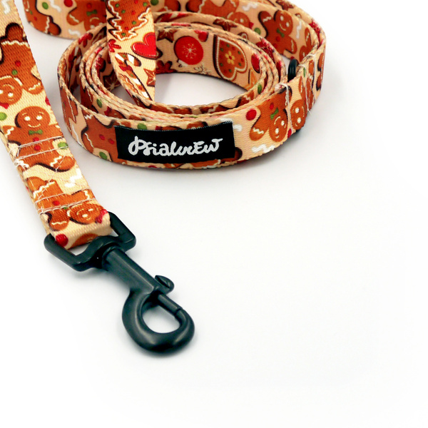 Laufleine für Hund Zimt-Lebkuchen Psiakrew, Breite 2 cm, schwarzer Karabinerhaken 6 cm