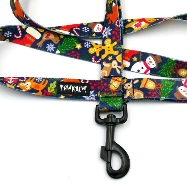 Dog Leash Winter is coming width 2.5 cm, 1"  wide, big black snap hook 8 cm