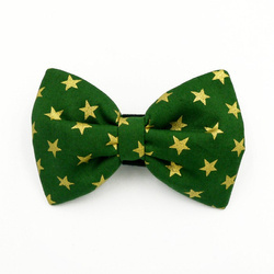 Green Dog Bow Tie, gift for dog, Gold Stars Pet Bow Tie, Bowtie, Collar Attachment