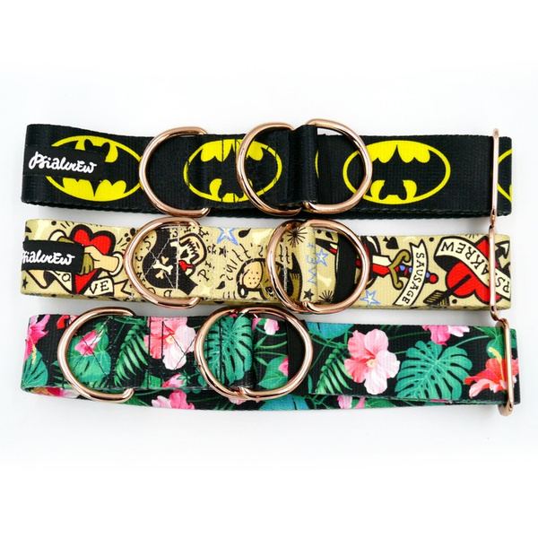 Batdog Half-Clamp-Halsband, 4 cm breit, für mittlere und größere Hunde, goldene Beschläge