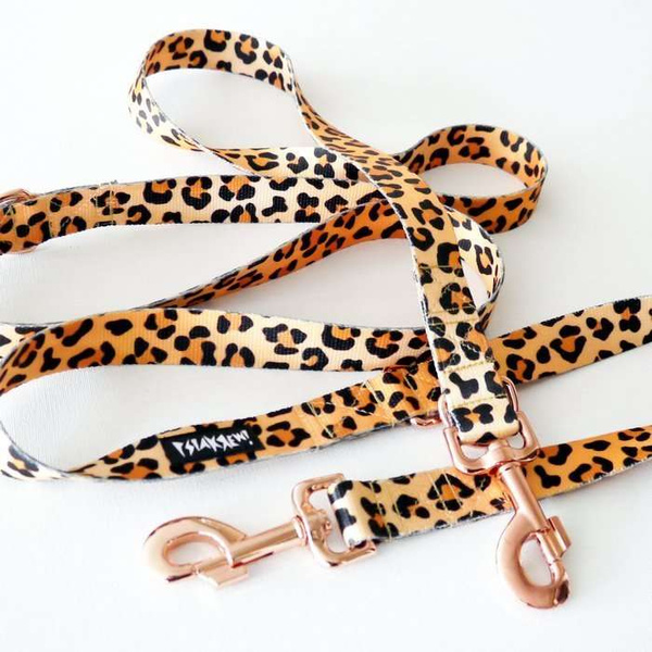 Dog Leash Tarzan width 2.5 cm, 1" wide, pink gold, big snap hook 8 cm