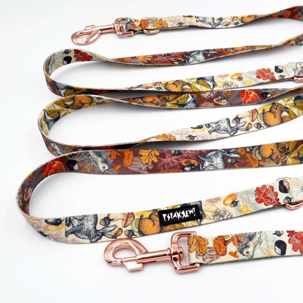Dog Leash Forest Treasures width 2.5 cm, 1"  wide, pink gold, big snap hook 8 cm