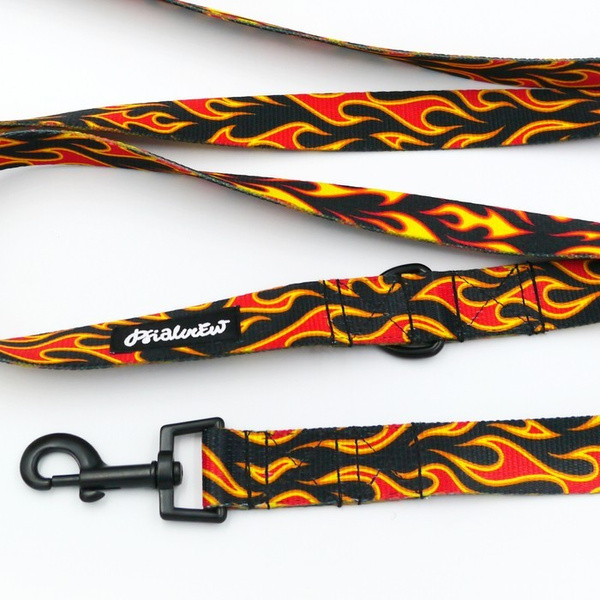 Dog Leash Dog On Fire width 2.5 cm, 1" wide, snap hook black 6cm