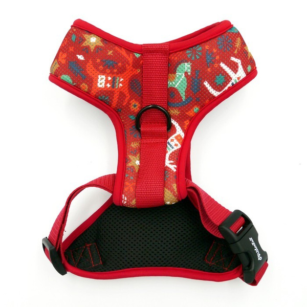 Druckfreies Geschirr für den Hund Winter Folk Red, Immer Cool, Superweich Psiakrew