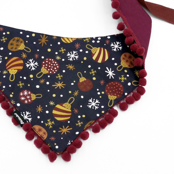 Christmas bandana for a dog with bubbles spattern Psiakrew, tied scarf, navy blue with pompoms
