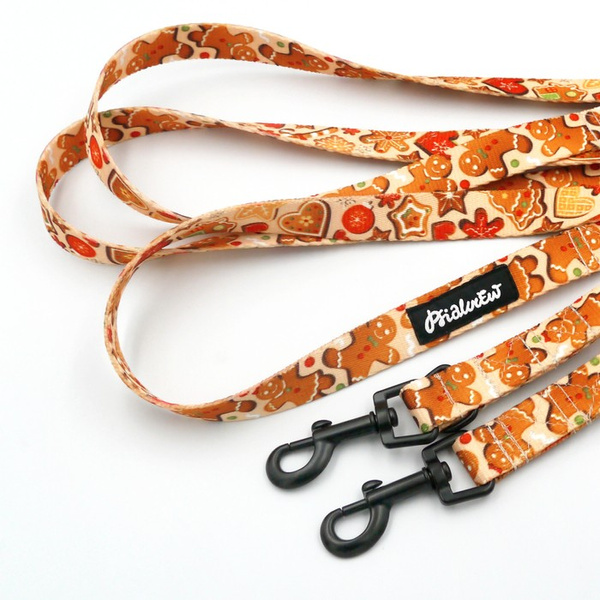 Long Dog Leash Cinnamon Gingerbread Psiakrew width 2 cm (0.78"), black snap hook 6 cm