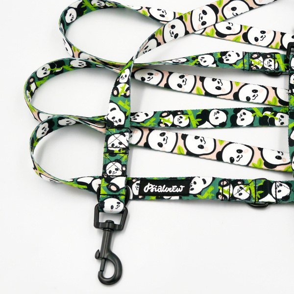 Long Dog Leash Bamboo Panda Psiakrew width 2 cm (0.78"), black snap hook 6 cm