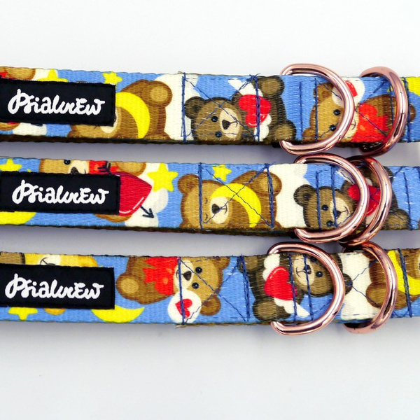 Half-choke collar Teddy Bear Psiakrew, 2.5 cm wide, medium and big dogs, pink golden extras