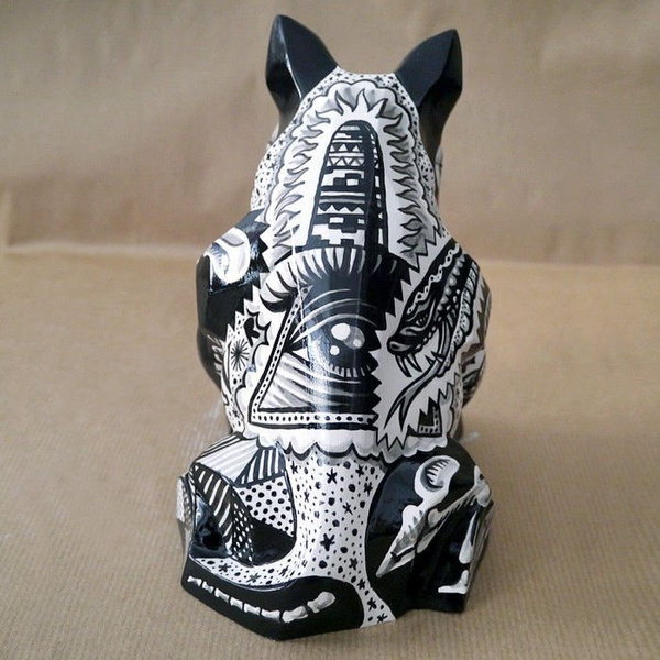 Sculpture Mexican Bull Terrier Tattoo, Day of the Dead, Dia De Los Muertos sculpture Dog skeleton