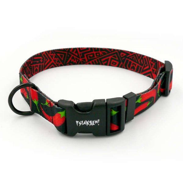 Dog Collar Psiakrew Red Hot Chili 2.5 cm, 1" wide, black extras