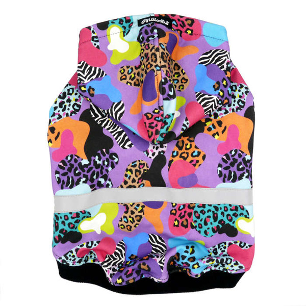 Dog Hoodie Crazy Leopard Psiakrew, reflective inserts, frogs print