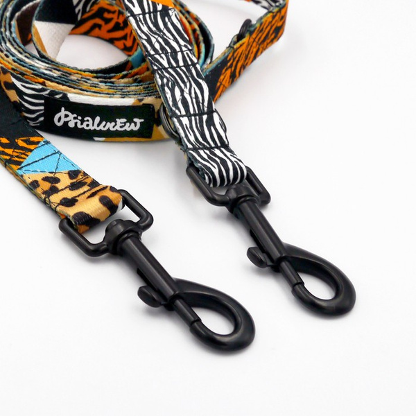 Long Dog Leash Wild Animals Psiakrew width 2 cm (0.78"), black snap hook 7 cm (3,15")