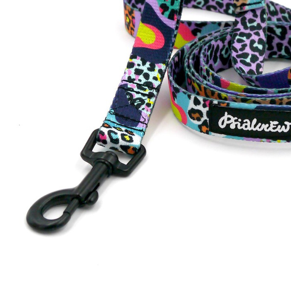 Walking leash for Dog Crazy Leopard Psiakrew, width 2 cm, black snap hook 6 cm