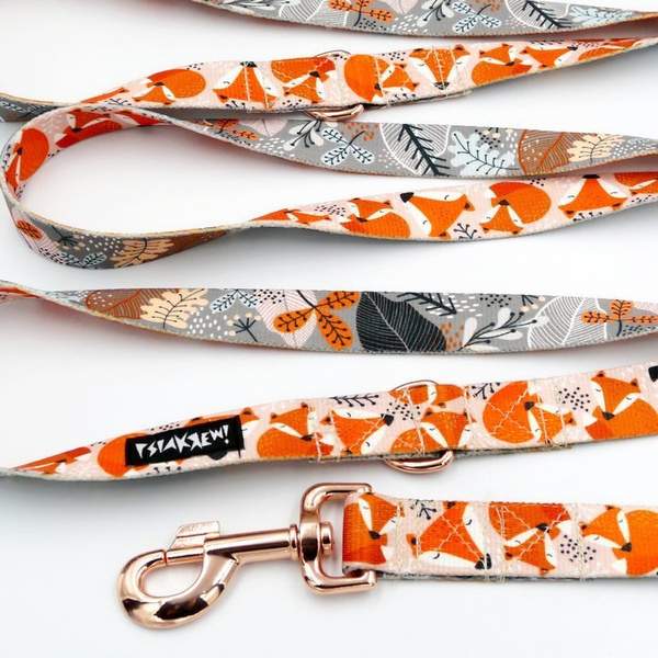 Długa Smycz Dla Psa Przepinana Regulowana Foxy Lady taśma 2,5 cm, karabińczyk różowe złoto