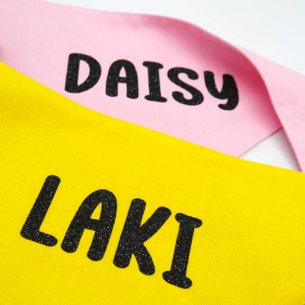 Bandana with the name of the Dog Psiakrew, personalized tied handkerchief, yellow bandana scarf