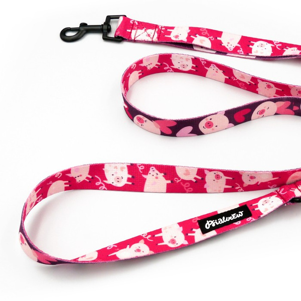 Dog Leash Piggy in Love Psiakrew width 2.5 cm, 1" wide, black snap hook 6 cm