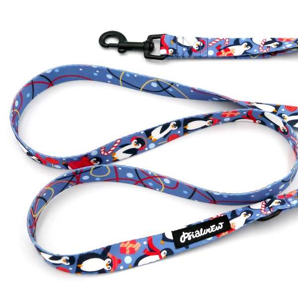 Laufleine für Hund Penguin Winter Psiakrew, Breite 2 cm, schwarzer Karabinerhaken 6 cm