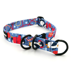 Half-choke collar Penguin Winter Psiakrew, 2.5 cm wide, medium and big dogs, black extras