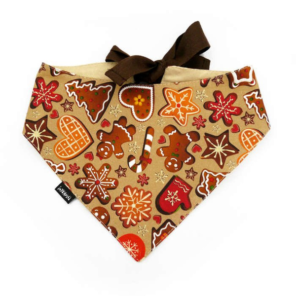 Premium Dog Bandana Cinnamon Gingerbreads handkerchief style to tie around your pet’s neck