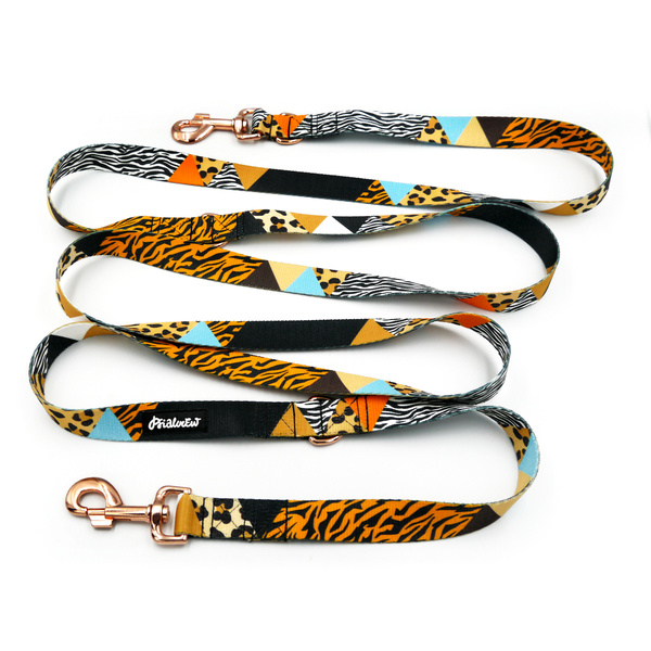 Dog Leash Wild Animals width 2.5 cm, 1" wide, pink gold, big snap hook 8 cm