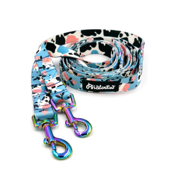 Long Dog Leash Spotted Cow Psiakrew width 2 cm (0.78") wide, holo snap hook 6 cm