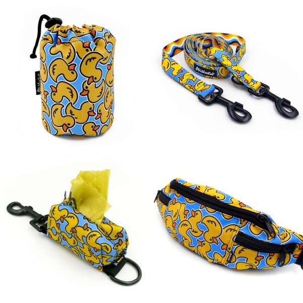 ZESTAW AKCESORIÓW dla dużego psa i opiekuna Ducky Duck Psiakrew; Saszetka, Smycz, Etui, Nerka
