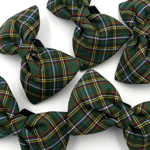 Dog Bow Tie Cat Pet Dark Green Tartan Psiakrew