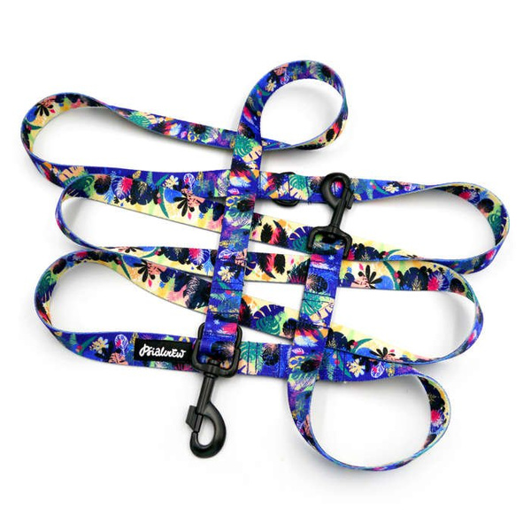 Dog Leash Magic Jungle width 2.5 cm, 1" wide, big black snap hook 8 cm