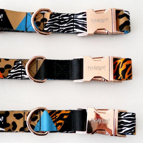 Dog Collar Psiakrew Wild Animals 2.5 cm, 1"  wide, pink gold