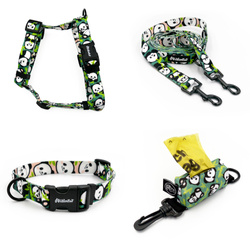 ZUBEHÖRSATZ. Mittlerer Hund. Bamboo Panda Psiakrew - Serie; Halsband, Geschirr, Leine, Etui für Kotbeutel