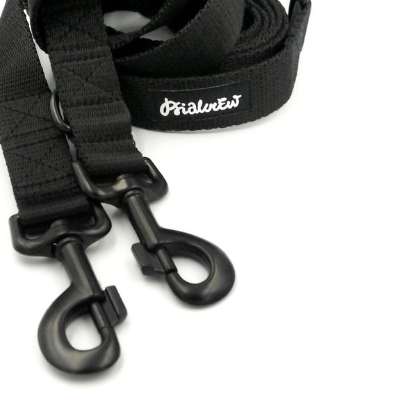 Black Dog Leash width 2.5 cm, 1" wide, big black snap hook 8 cm