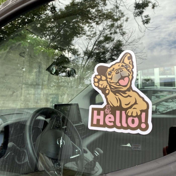 French Bulldog Bumper sticker dog rear window sticker vehicle car Hello Frenchie