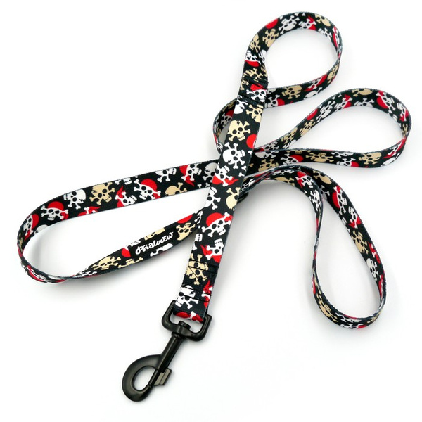 Dog Leash Pirates width 2.5 cm, 1" wide, big black snap hook 8 cm