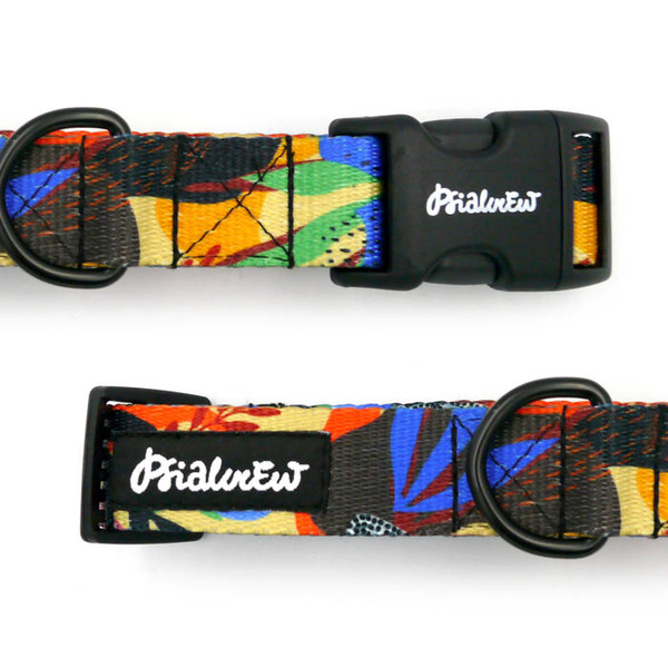 Dog Collar Colorful Thicket Psiakrew 2.5 cm 1" wide, black fittings