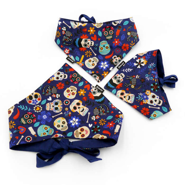 Dog Bandana Día de los Muertos handkerchief style to tie around your pet’s neck
