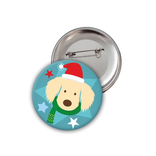 Hund Golden Retriever Weihnachtsabzeichen Psiakrew Button Badzyk 25mm