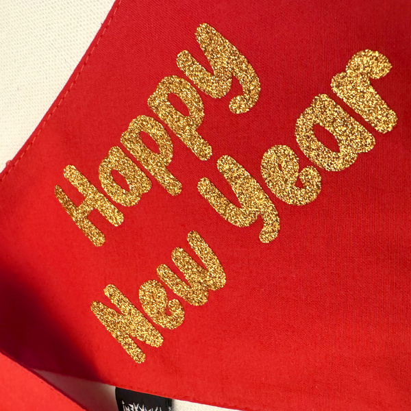Red Bandana with glitter gold lettering Happy New Year Psiakrew