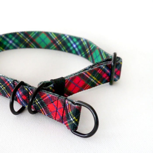 Half-choke collar Tartan, 2 cm wide, for small dogs, black extras