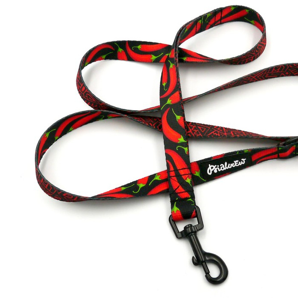 Smycz spacerowa miejska dla Psa Red Hot Chili Psiakrew szerokość 2 cm czarny karabińczyk 6 cm