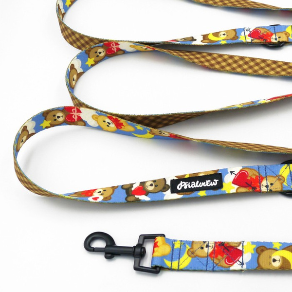 Dog Leash Teddy Bear Psiakrew width 2.5 cm, 1"  wide, snap hook black 6cm