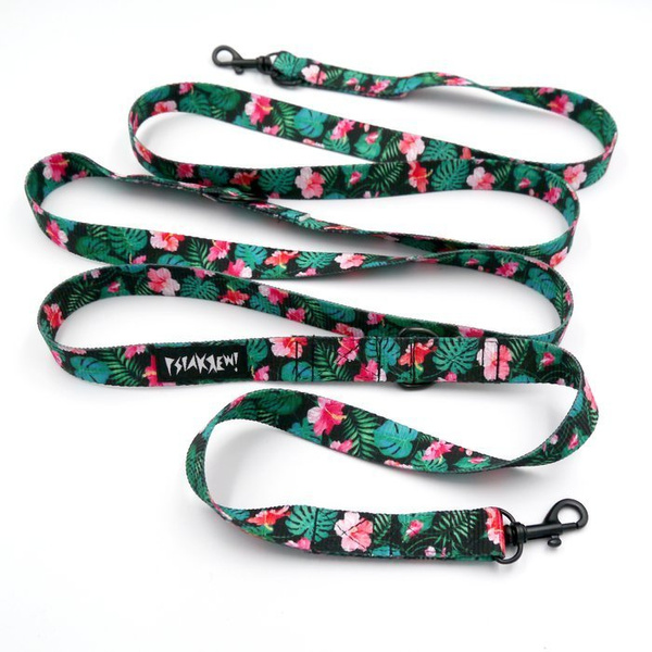 Leash for micro and small Dog; Tropical Monstera; adjustable; 2 cm wide, black small snap hook 4 cm