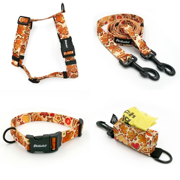 ACCESSORY KIT. Big dog. Cinnamon Gingerbread Psiakrew Series; Collar, Harness, Leash, Pouch