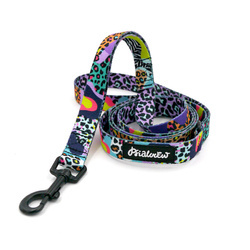 Laufleine für Hund Crazy Leopard Psiakrew, Breite 2 cm, schwarzer Karabinerhaken 6 cm