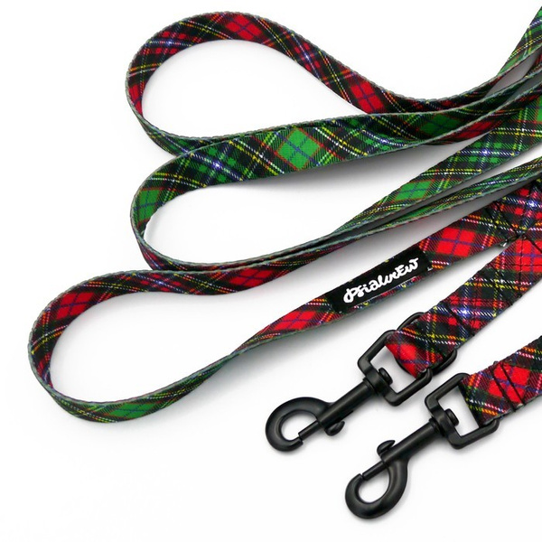 Long Dog Leash Tartan width 2 cm (0.78") wide, black snap hook 6 cm